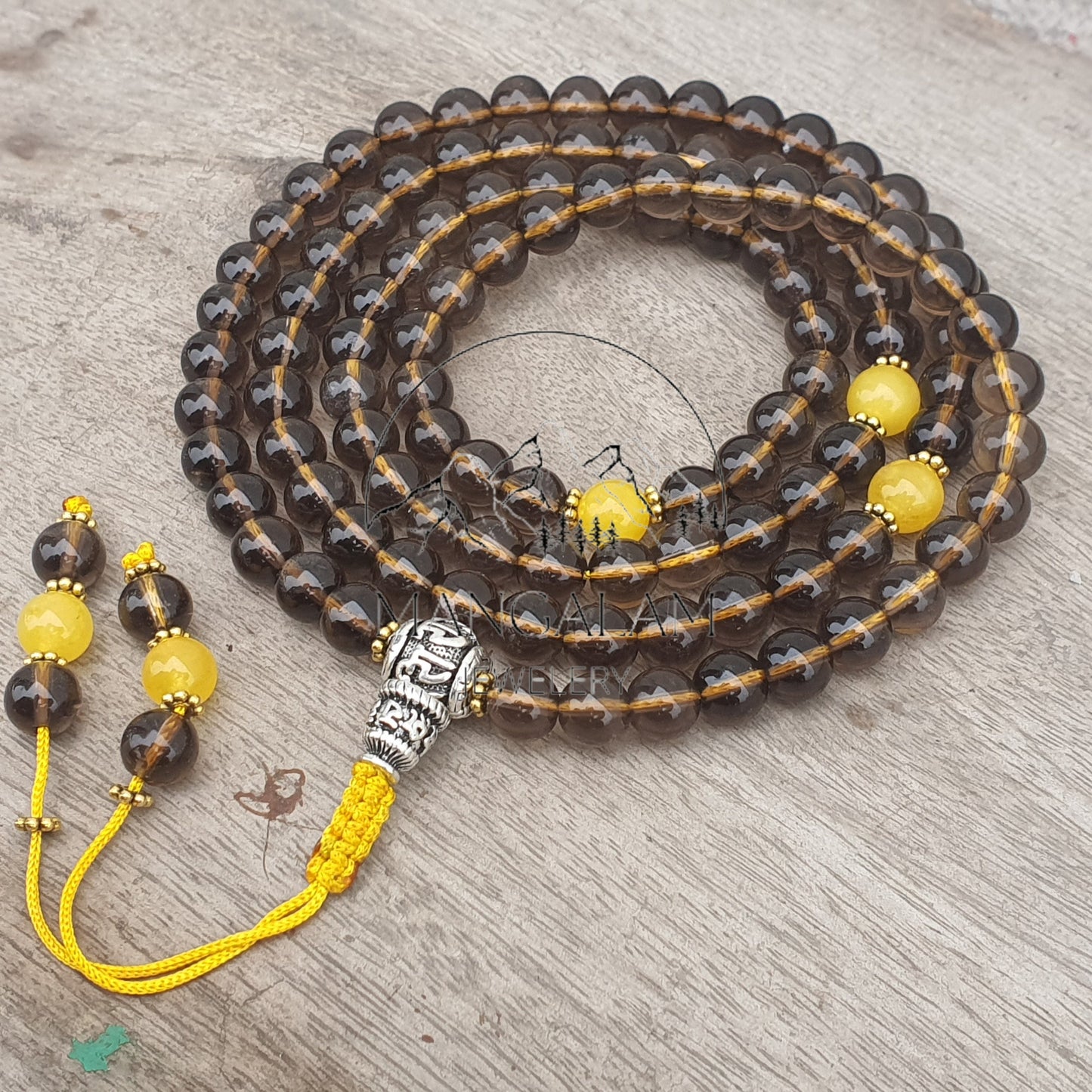 Smoky Quartz Buddhist Mala, Quartz Necklace, Smokey Quartz Necklace, Prayer Mala Necklace, gift for yoga lover
