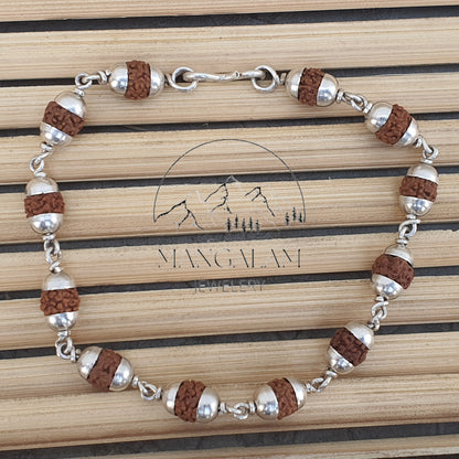 Rudraksha silver cap 5 face Mukhi Bracelet- Healing Bracelet- Shiva bracelet - Japa bracelet - Chanting - Meditation
