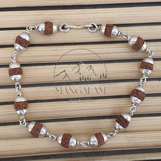 Rudraksha silver cap 5 face Mukhi Bracelet- Healing Bracelet- Shiva bracelet - Japa bracelet - Chanting - Meditation