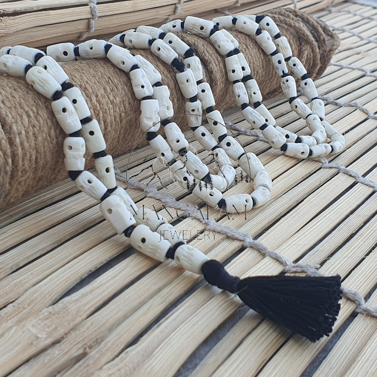 White Bone Skull Mala, Kapala Prayer Beads, Protection Necklace, Buddhist Jewelry, Yoga Gifts, Handmade Jewelry