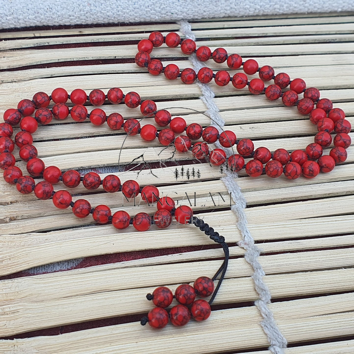 Expression Mala, Red Howlite Buddhist Mala, Red Howlite Necklace, 108 Prayer Beads, Statement Jewelry, Yoga Gifts