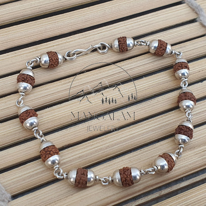 Rudraksha silver cap 5 face Mukhi Bracelet- Healing Bracelet- Shiva bracelet - Japa bracelet - Chanting - Meditation