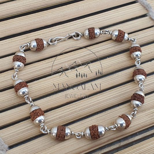Rudraksha silver cap 5 face Mukhi Bracelet- Healing Bracelet- Shiva bracelet - Japa bracelet - Chanting - Meditation