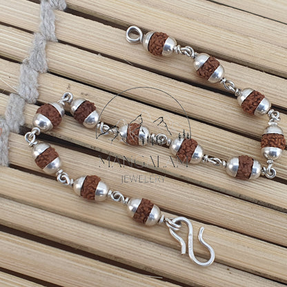 Rudraksha silver cap 5 face Mukhi Bracelet- Healing Bracelet- Shiva bracelet - Japa bracelet - Chanting - Meditation