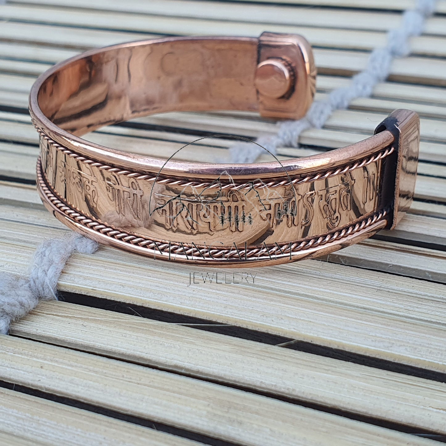 Maa Durga Copper Magnetic Bracelet, Hindu God Engraved Bracelet, Hammered Cuff Bracelet, Pain Relief Bracelet with magnet