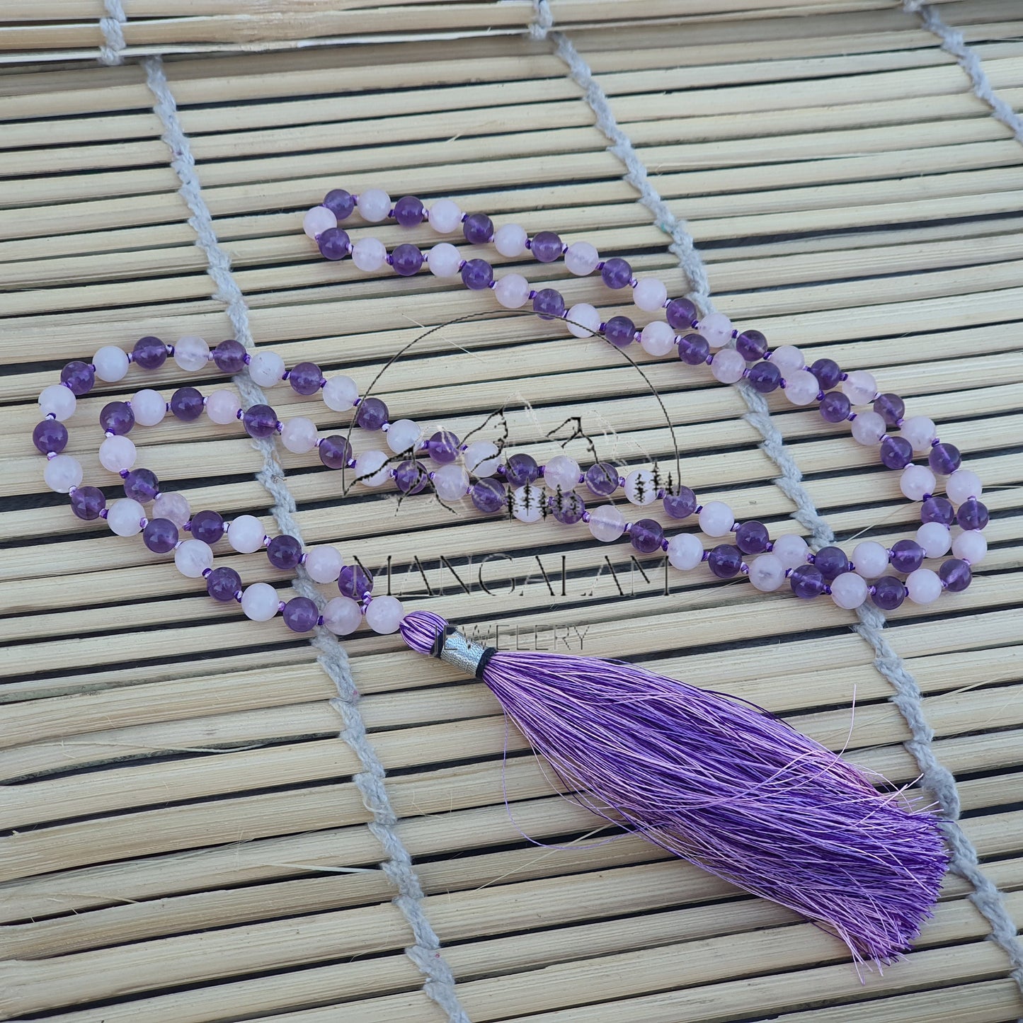 Protection And Love Mala 8MM, Multi Stone Necklace, Rose Quartz Mala, Amethyst Mala, 108 Mala Beads, Handmade Necklace,