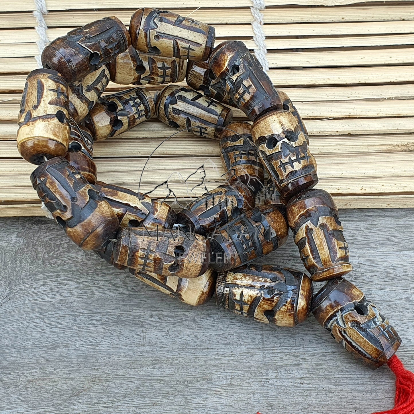Rare Large Size 24 Tribal Skull Beads, Himalyan Yak Bone Prayer Bead, Japa Mala, Brown Skull Beads Necklace, Kapala Yoga Meditation