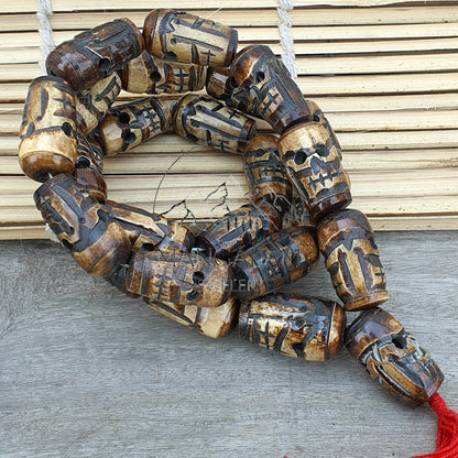 Rare Large Size 24 Tribal Skull Beads, Himalyan Yak Bone Prayer Bead, Japa Mala, Brown Skull Beads Necklace, Kapala Yoga Meditation