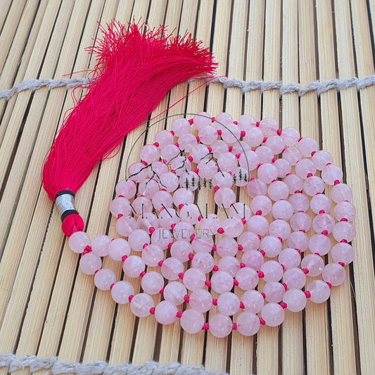 AAA Quality Rose Quartz Mala, Rose Quartz Necklace Love & Friendship, Rose Quartz Stone Healing Necklace, Prayer Bead Necklace-Meditation