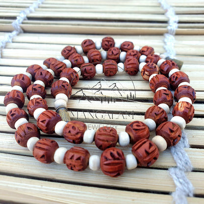 Radha Engraved Light Brown Tulsi Mala, Basil Wood 1 Round Handmade Tulsi, Necklace • Tulsi Kantha Mala • Tulsi Beads • Tulsi Choker Radhe