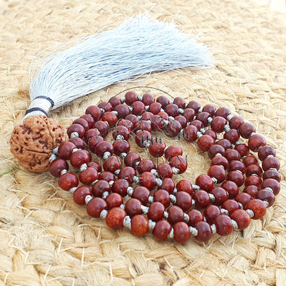 Red Sandalwood Mala, Rudraksha Sandalwood Necklace, Hand Knotted Mala, Sandalwood Buddhist Mala, Yoga Gifts, Statement Necklace