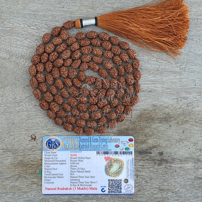 3 Mukhi Rudraksha Mala -Lab Certified, 108 Mala Beads, 3 Mukhi Rudraksha Necklace, Prayer Mala, Meditation Mala, Gift For Yoga Lover