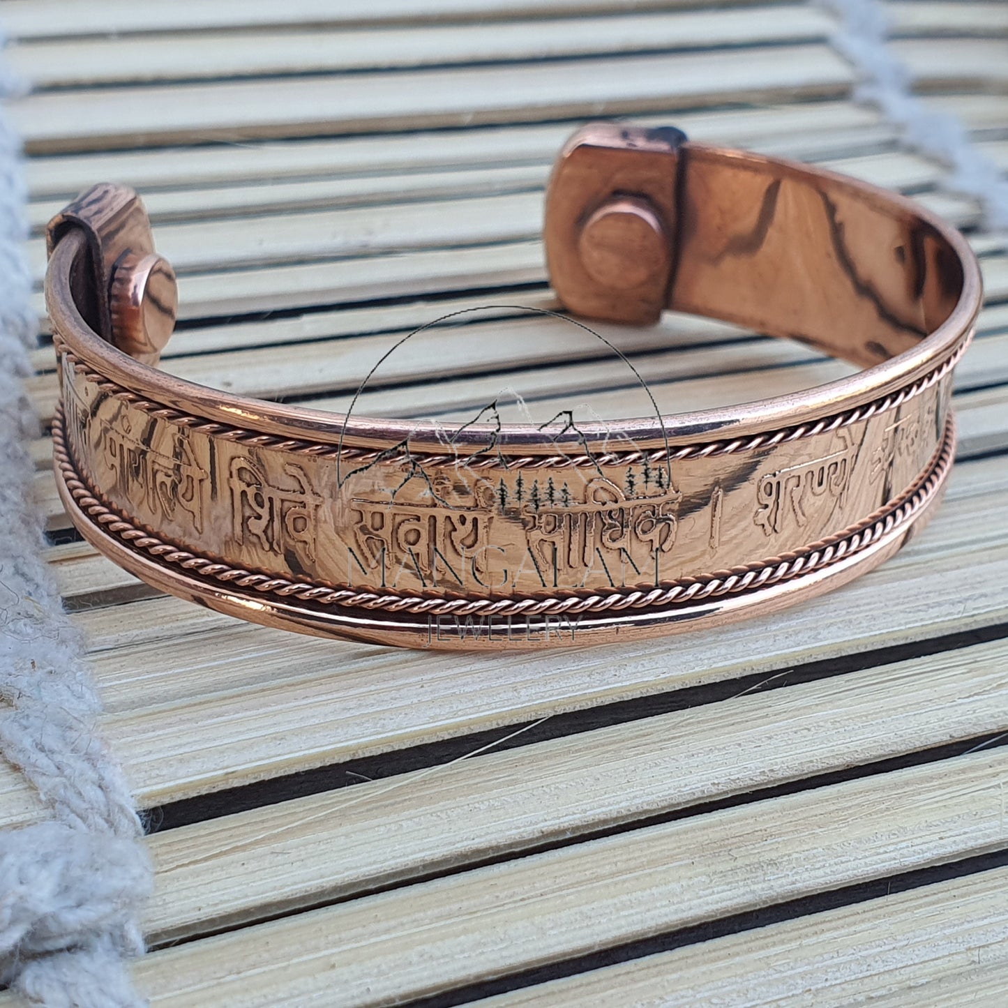 Maa Durga Copper Magnetic Bracelet, Hindu God Engraved Bracelet, Hammered Cuff Bracelet, Pain Relief Bracelet with magnet