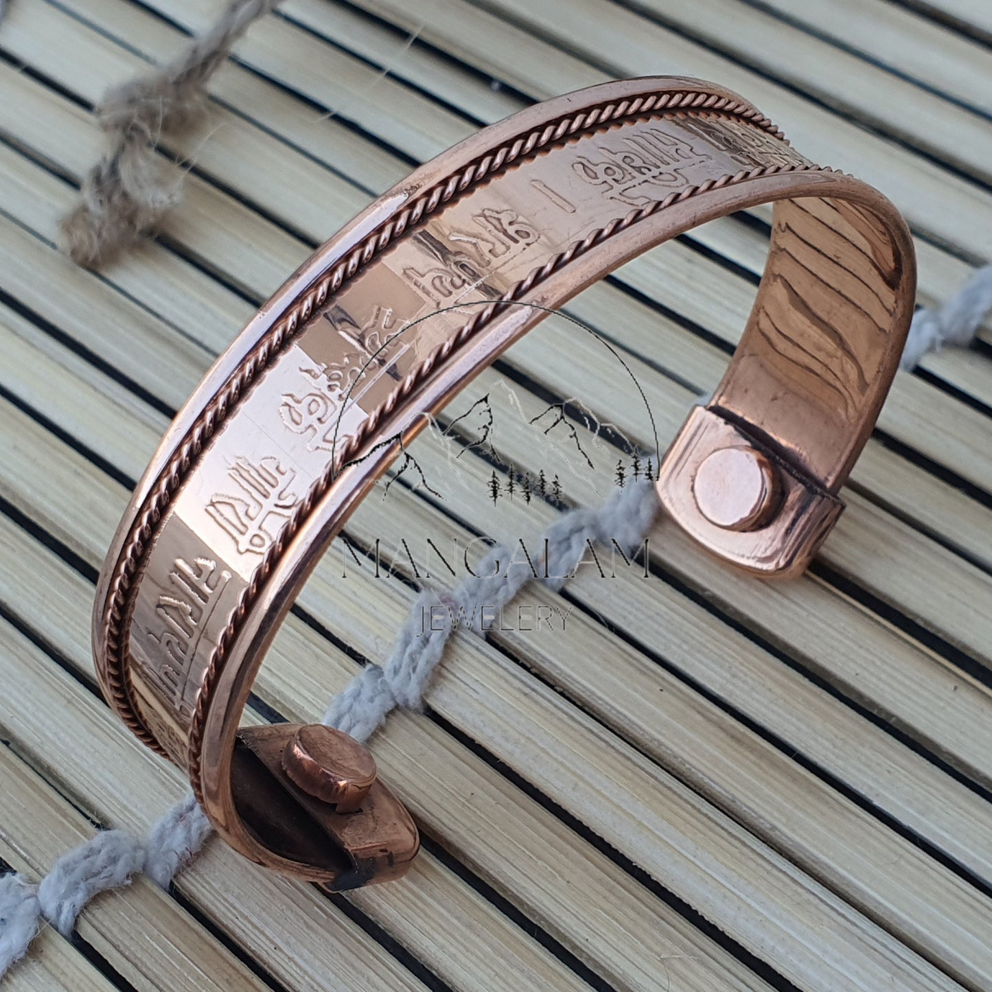 Maa Durga Copper Magnetic Bracelet, Hindu God Engraved Bracelet, Hammered Cuff Bracelet, Pain Relief Bracelet with magnet