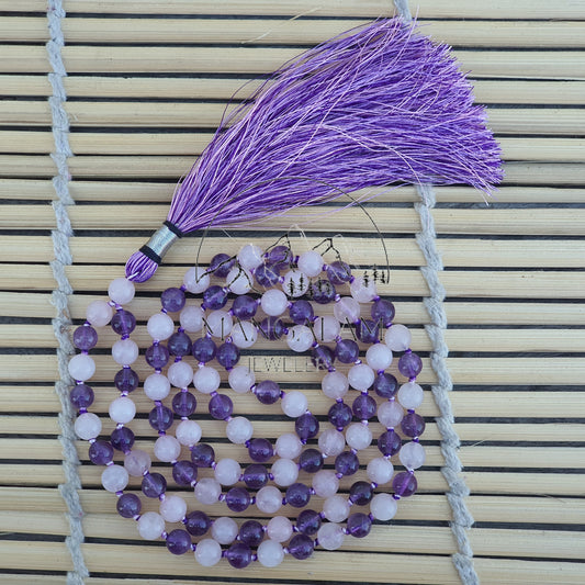 Protection And Love Mala 8MM, Multi Stone Necklace, Rose Quartz Mala, Amethyst Mala, 108 Mala Beads, Handmade Necklace,