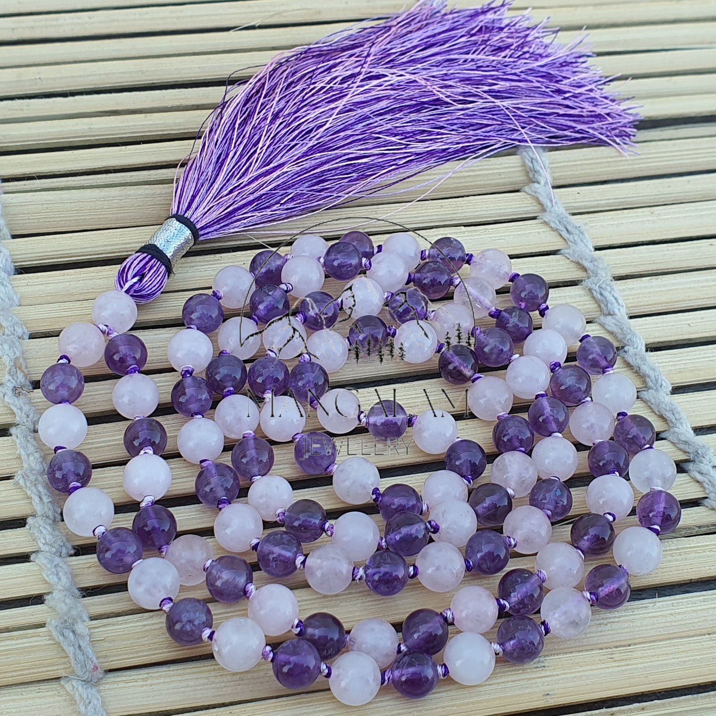 Protection And Love Mala 8MM, Multi Stone Necklace, Rose Quartz Mala, Amethyst Mala, 108 Mala Beads, Handmade Necklace,