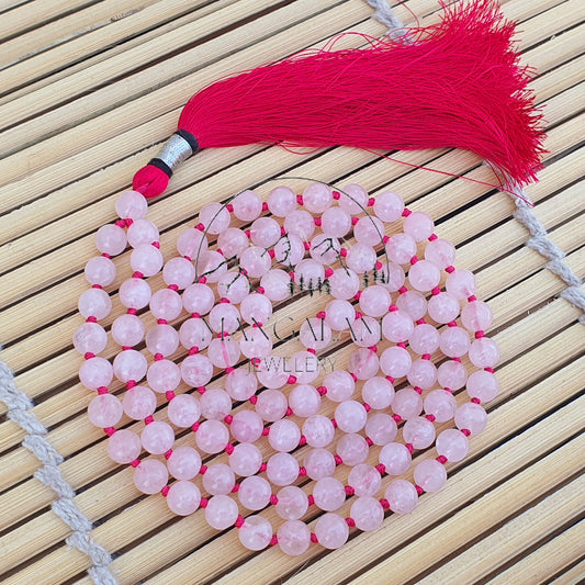 AAA Quality Rose Quartz Mala, Rose Quartz Necklace Love & Friendship, Rose Quartz Stone Healing Necklace, Prayer Bead Necklace-Meditation