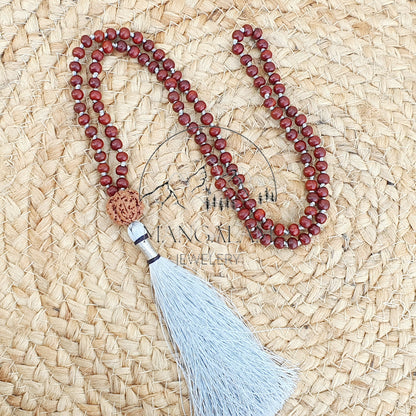 Red Sandalwood Mala, Rudraksha Sandalwood Necklace, Hand Knotted Mala, Sandalwood Buddhist Mala, Yoga Gifts, Statement Necklace