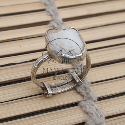 Natural Mach Mani RIng in Silver • Rare Fish Pearl Matsya Mani Gemstone • Fish Pearl Ring • Kuber Mani stone • Machhmani