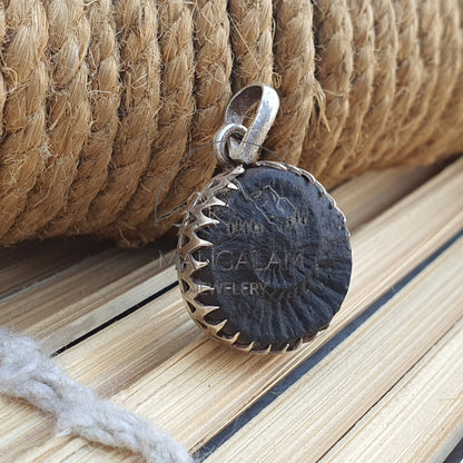 Surya Sudarshan Shaligram Pendant in Silver, Sudershan Shaligram Silver Locket, Sudarshan Saligram Stone Gandaki River Nepal
