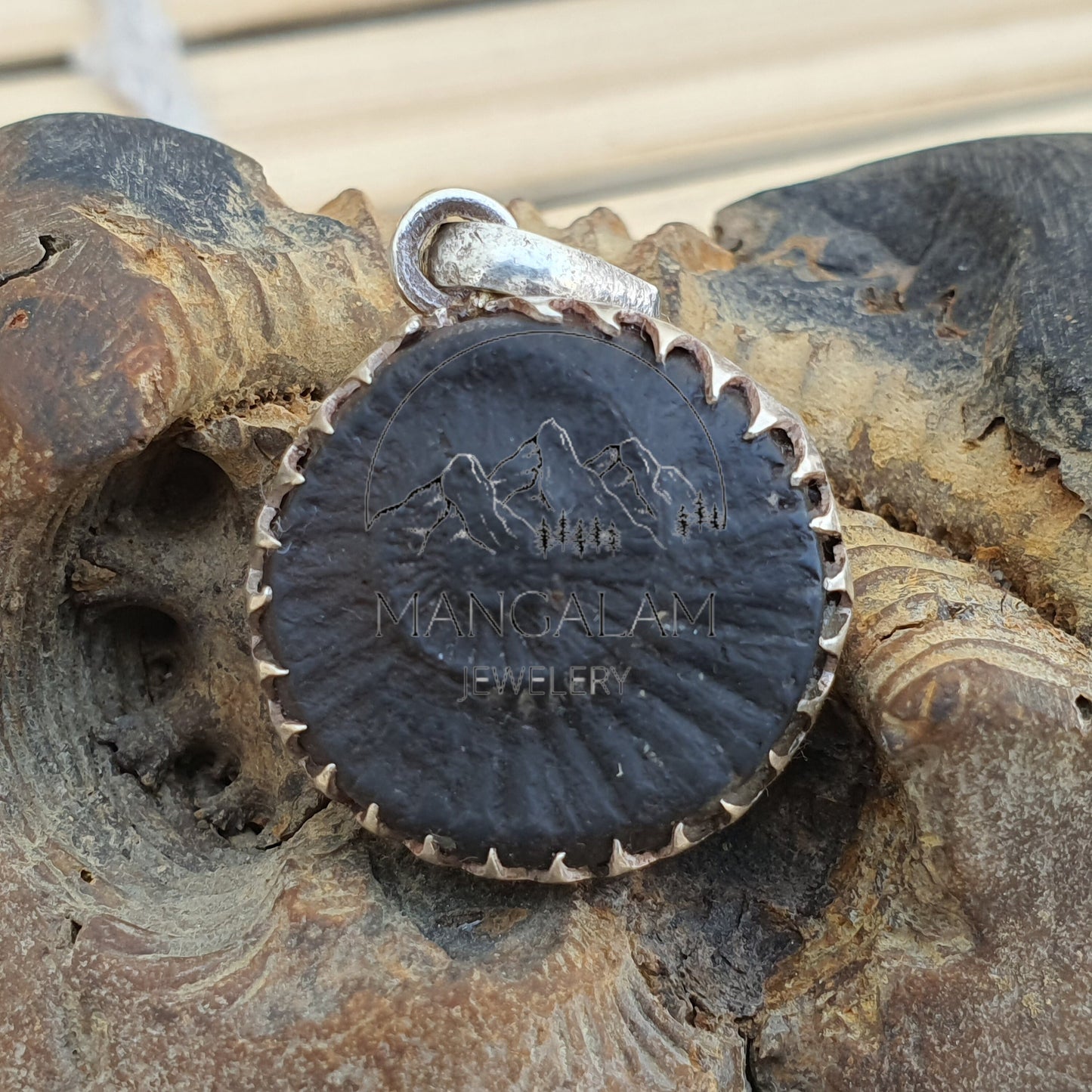 Surya Sudarshan Shaligram Pendant in Silver, Sudershan Shaligram Silver Locket, Sudarshan Saligram Stone Gandaki River Nepal