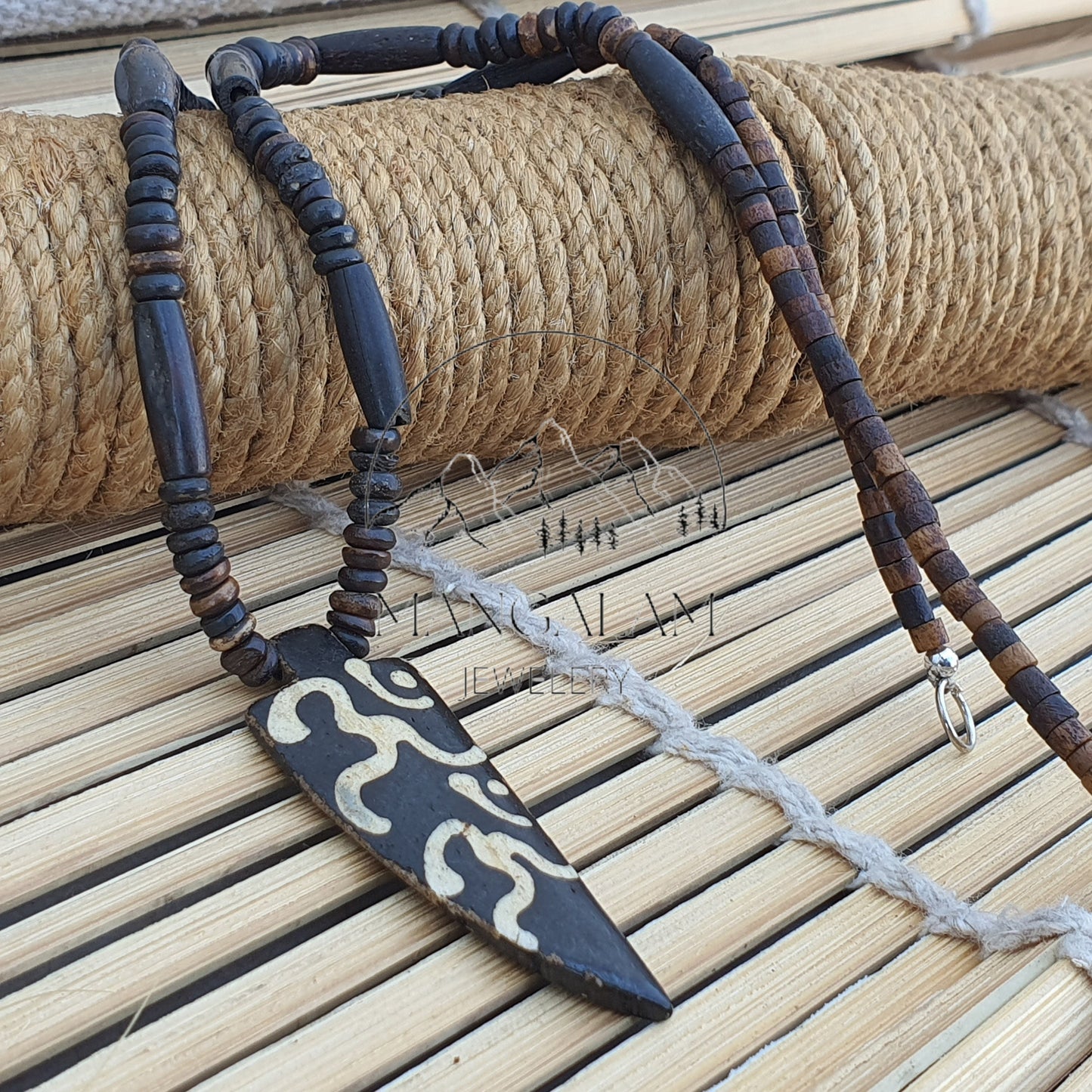 Om engraved Yak Bone Skull Necklace, With knief Kapala Prayer Beads, Protection Necklace, Buddhist Necklace, Yoga Gifts, Handmade Jewelry