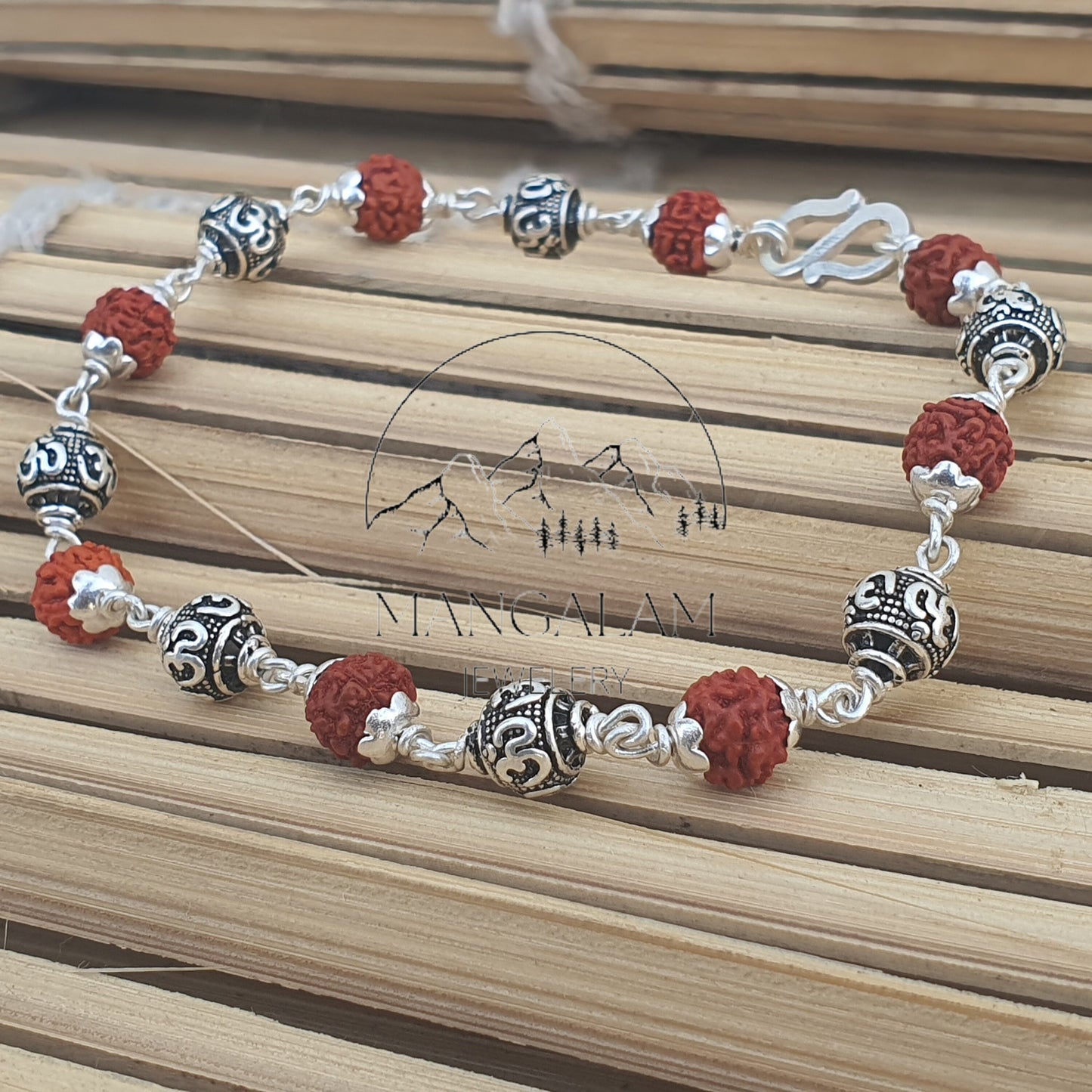 925 Sterling Silver Capped Rudraksha Beads Bracelet with Om Charm, Rudraksha Bracelet, Om Bracelet, Silver Bracelet