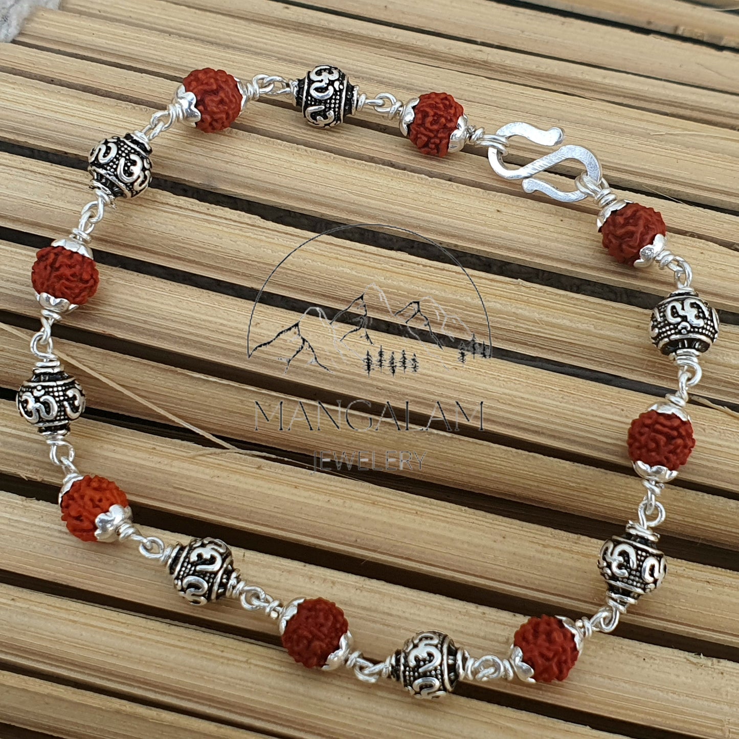 925 Sterling Silver Capped Rudraksha Beads Bracelet with Om Charm, Rudraksha Bracelet, Om Bracelet, Silver Bracelet