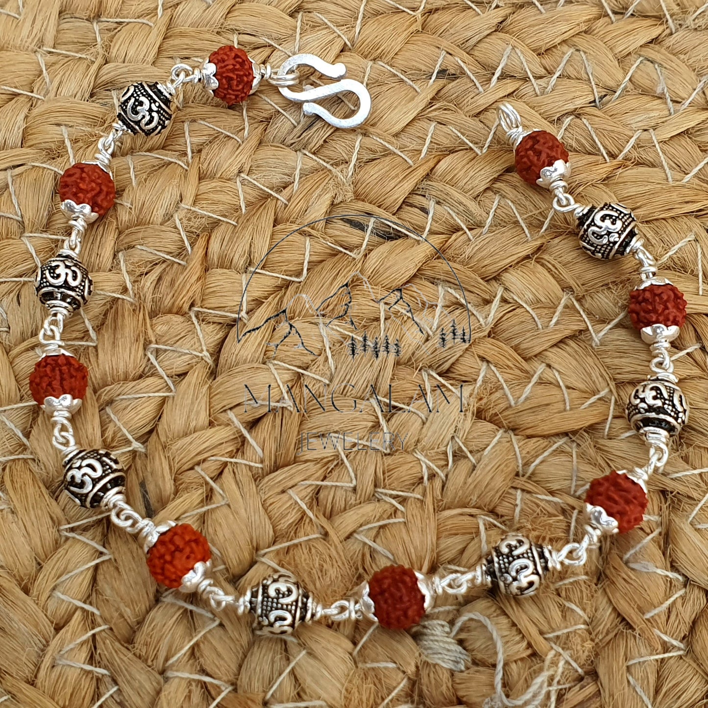 925 Sterling Silver Capped Rudraksha Beads Bracelet with Om Charm, Rudraksha Bracelet, Om Bracelet, Silver Bracelet