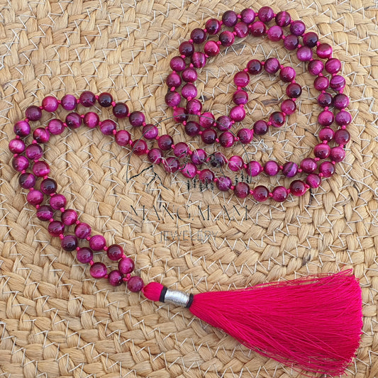Pink Tiger Eye Necklace With Buddha Guru Bead, Pink tiger eye, Self Improvement Mala, Yoga Gifts, 108 Mala Beads, Handmade Jewelry