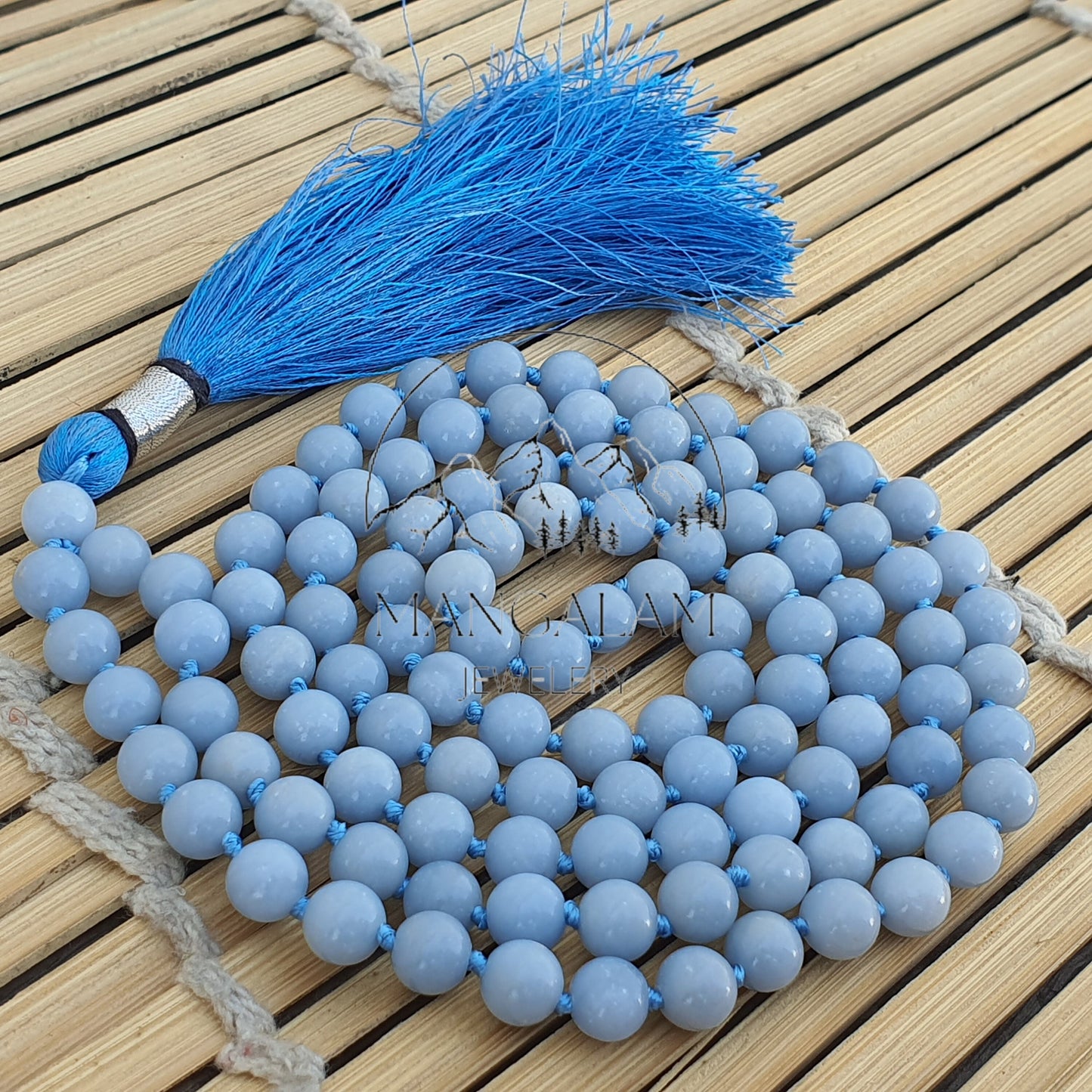 Connection Mala, Angelite Necklace, Angelite Mala, Meditation Beads, For Calming, Serenity, Gift For Yoga Lover, Connect to Angels
