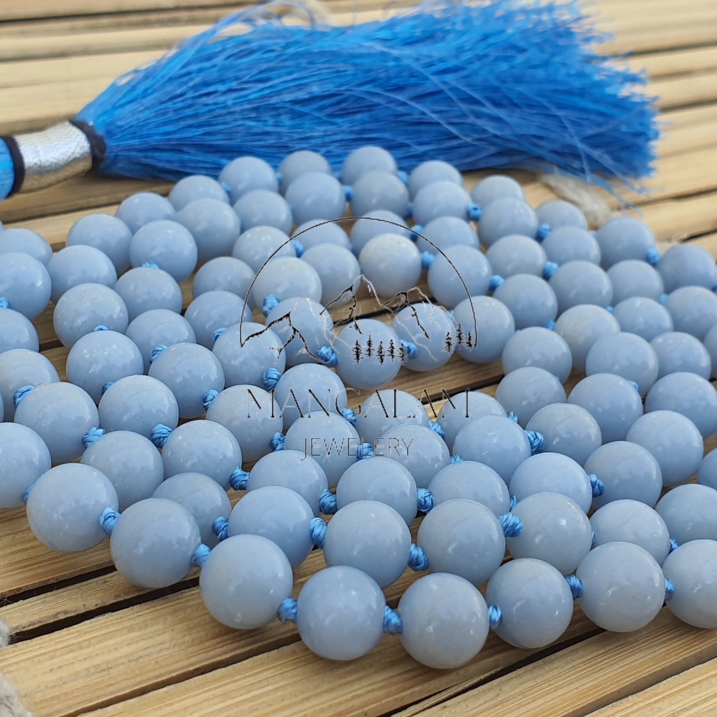 Connection Mala, Angelite Necklace, Angelite Mala, Meditation Beads, For Calming, Serenity, Gift For Yoga Lover, Connect to Angels