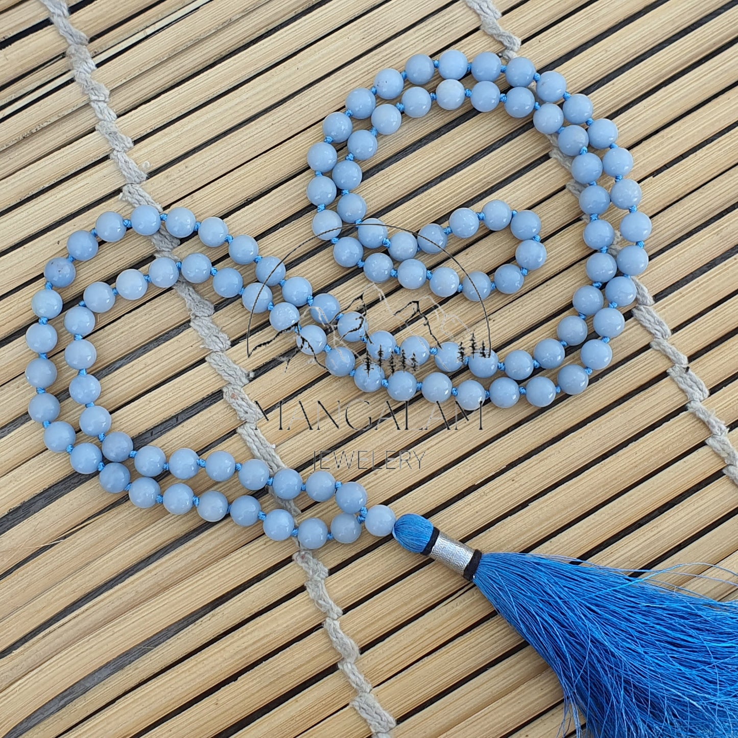 Connection Mala, Angelite Necklace, Angelite Mala, Meditation Beads, For Calming, Serenity, Gift For Yoga Lover, Connect to Angels