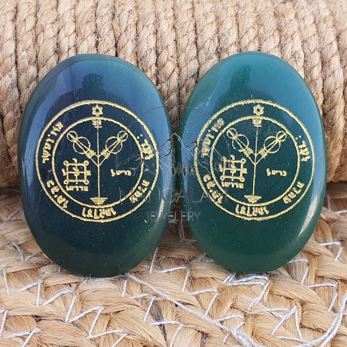 Karuna Reiki Set, Green Jade Karuna Runes, Complete 13 Piece Crystal Engraved Karuna Symbol Reiki Runes, Green Jade Reiki Set