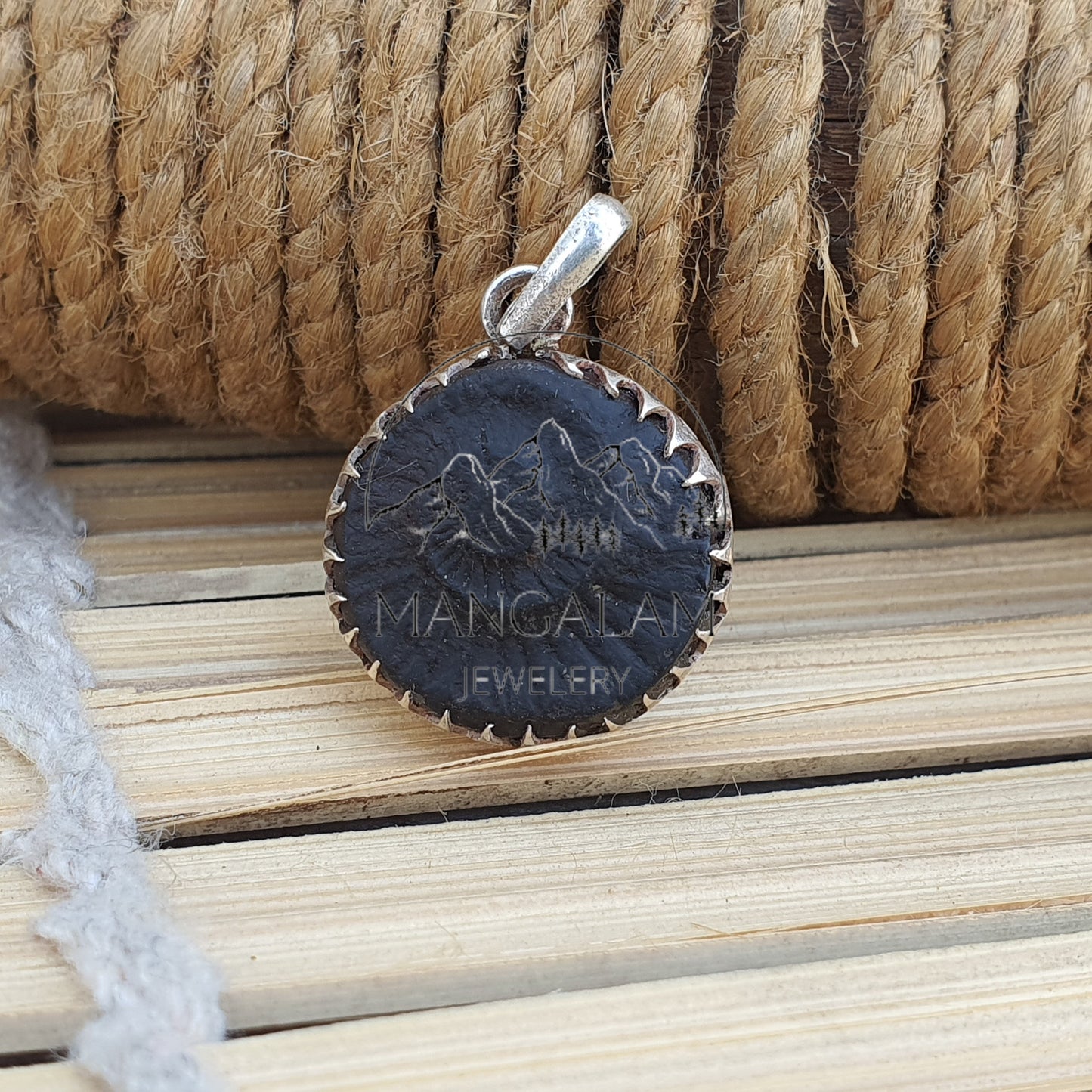 Surya Sudarshan Shaligram Pendant in Silver, Sudershan Shaligram Silver Locket, Sudarshan Saligram Stone Gandaki River Nepal