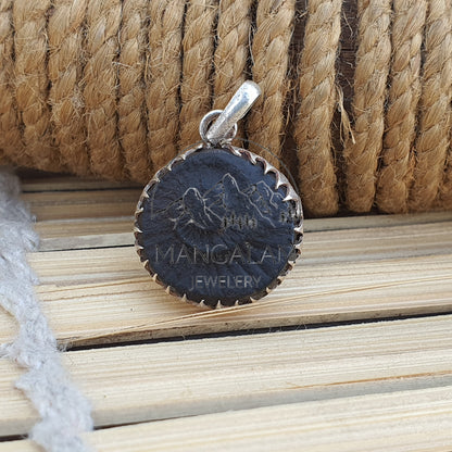 Surya Sudarshan Shaligram Pendant in Silver, Sudershan Shaligram Silver Locket, Sudarshan Saligram Stone Gandaki River Nepal