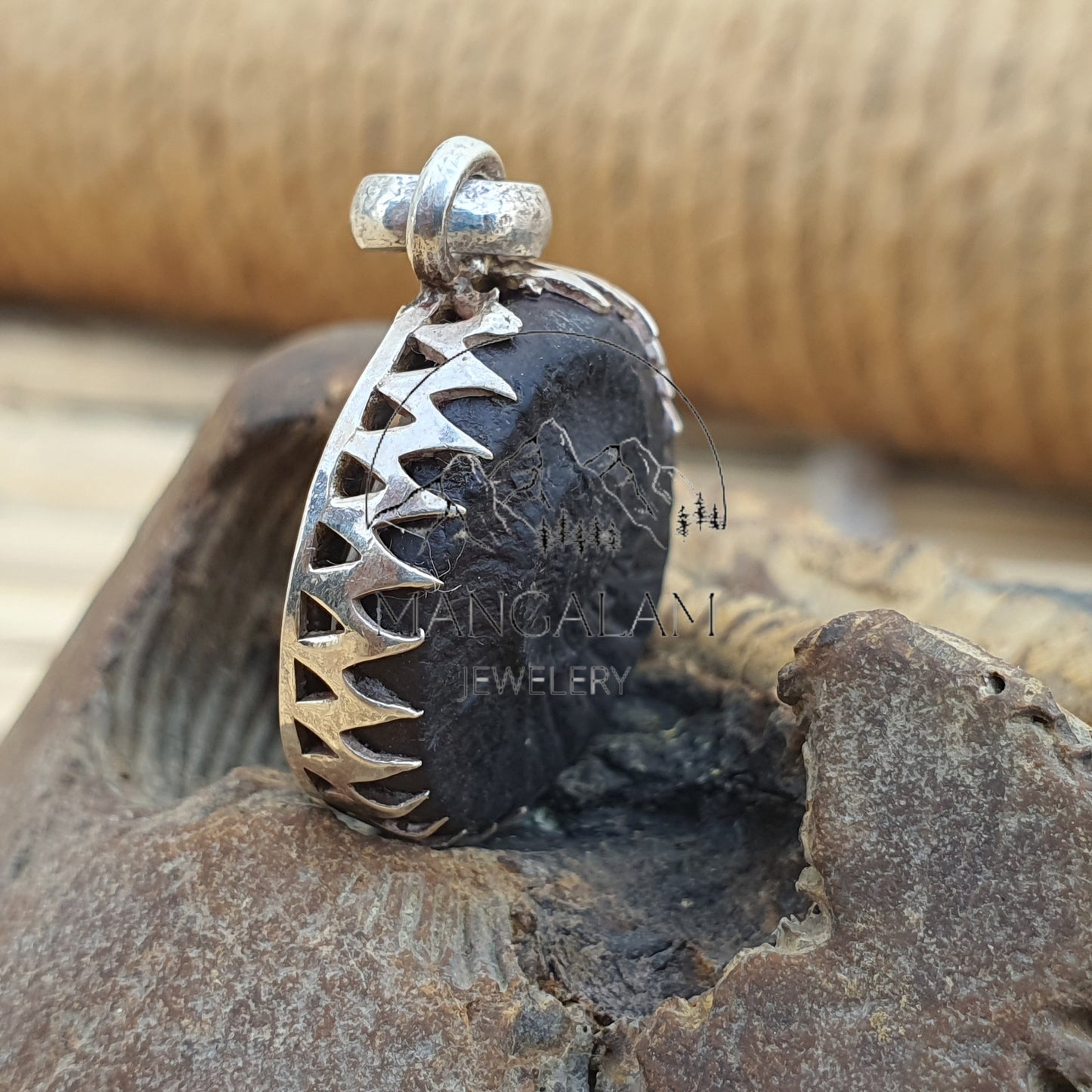 Surya Sudarshan Shaligram Pendant in Silver, Sudershan Shaligram Silver Locket, Sudarshan Saligram Stone Gandaki River Nepal