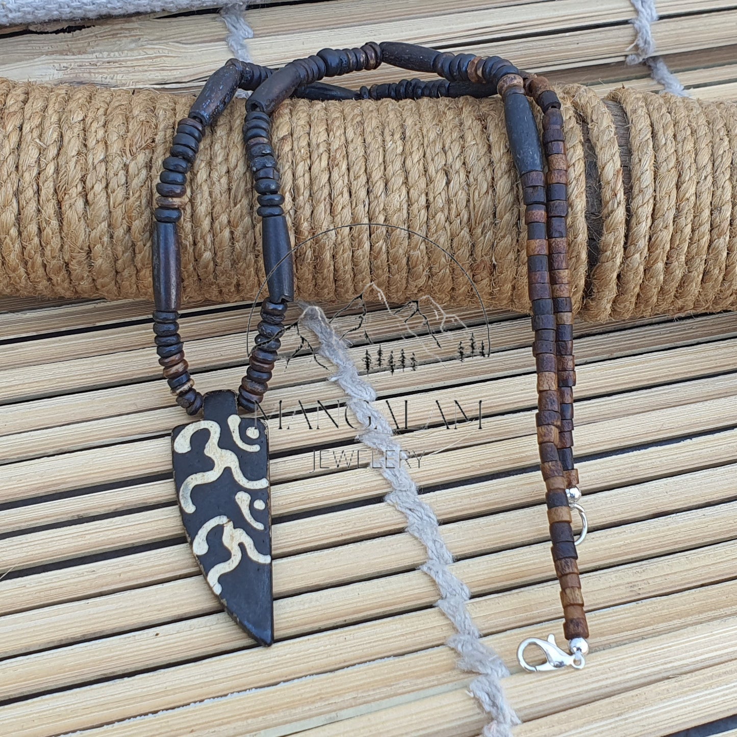 Om engraved Yak Bone Skull Necklace, With knief Kapala Prayer Beads, Protection Necklace, Buddhist Necklace, Yoga Gifts, Handmade Jewelry