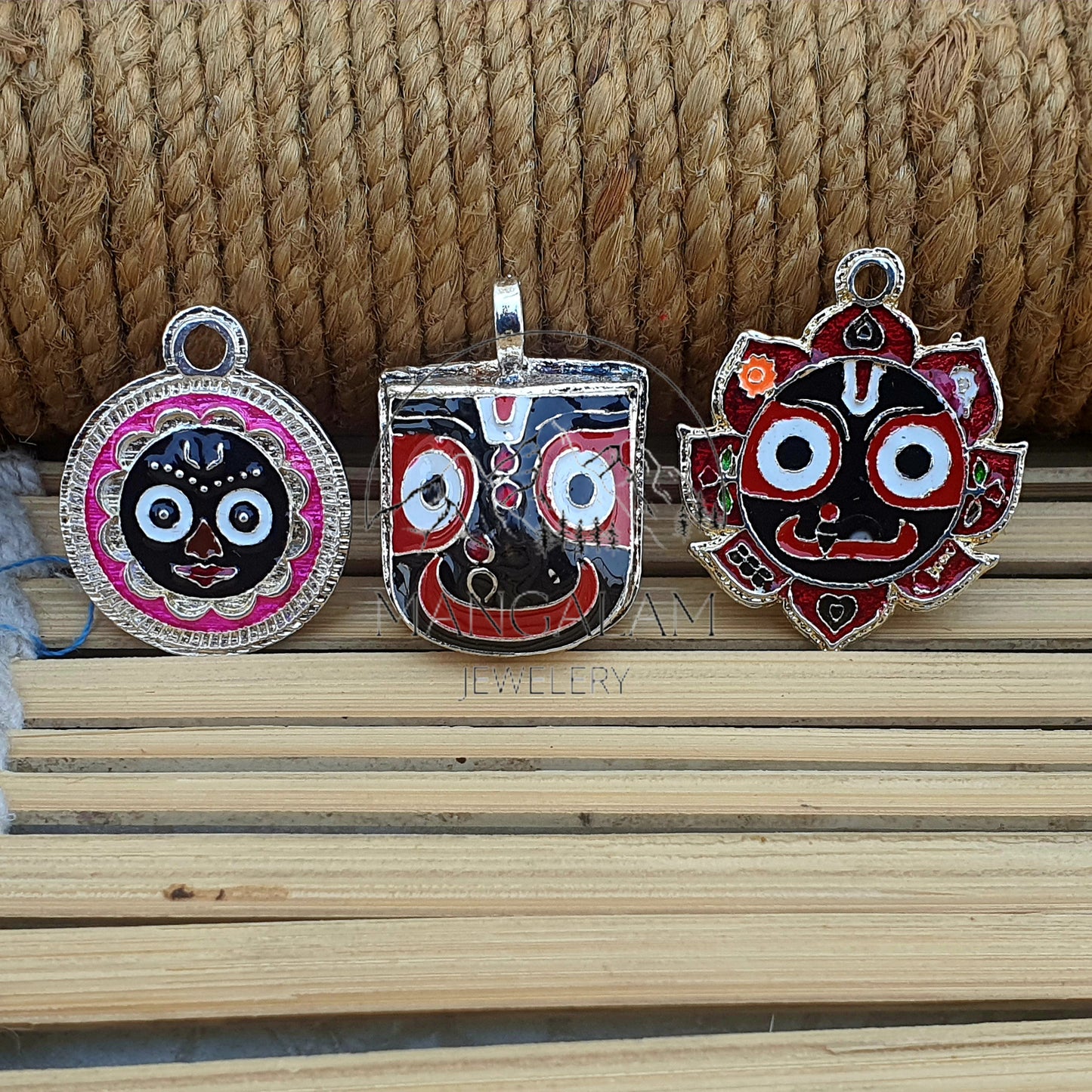 Jagannath Baladev and Subhadra Pendent - Sacred Hindu Deity Pendent for Worship and Silver Pendent
