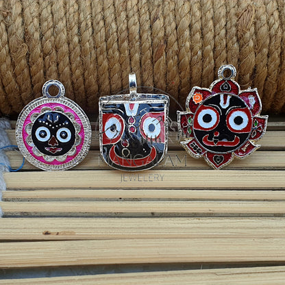 Jagannath Baladev and Subhadra Pendent - Sacred Hindu Deity Pendent for Worship and Silver Pendent