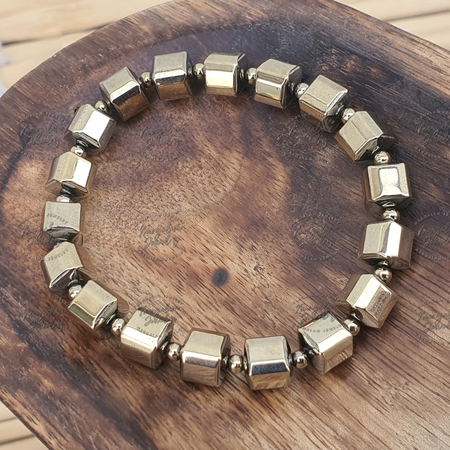 Golden Pyrite Hexagon Shape Bracelet, Adjustable Bracelet, Healing Energy Stone Bracelet, Men & Women Hand Bracelet