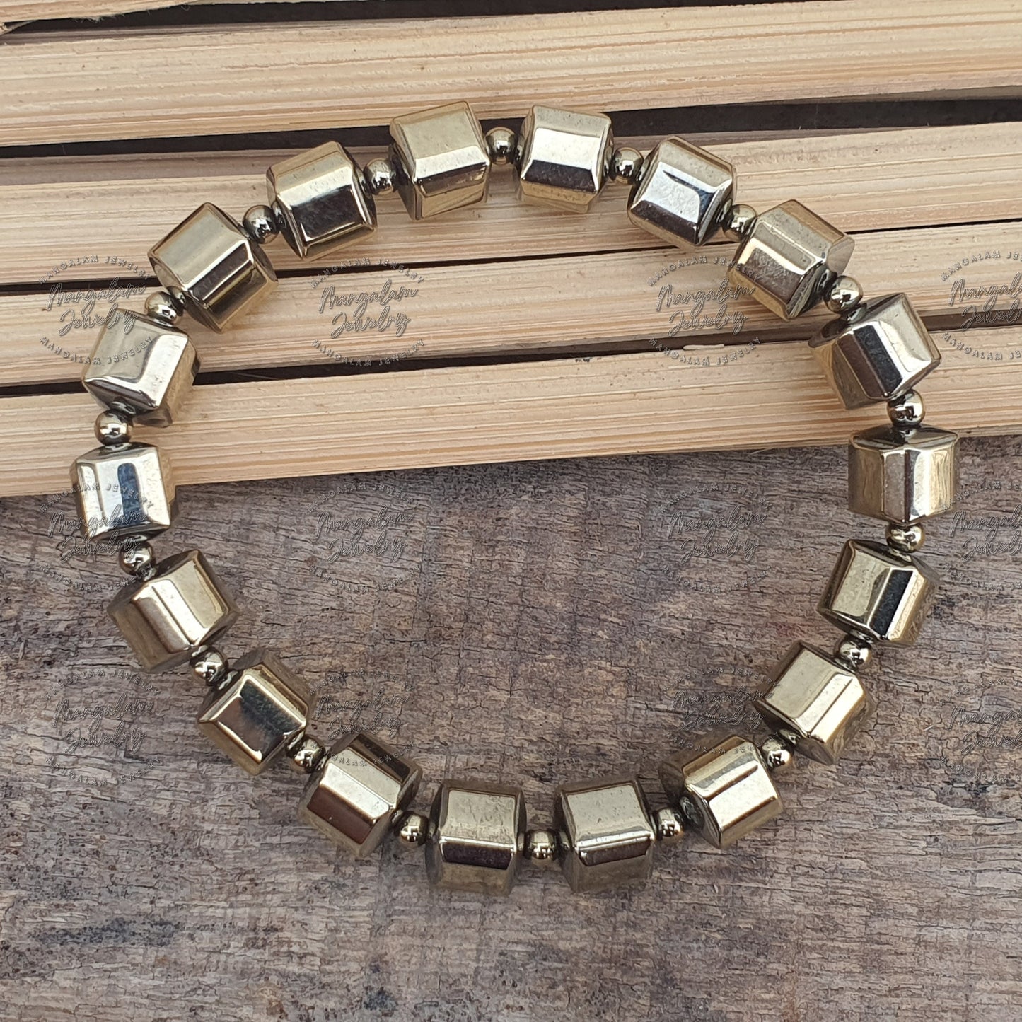 Golden Pyrite Hexagon Shape Bracelet, Adjustable Bracelet, Healing Energy Stone Bracelet, Men & Women Hand Bracelet