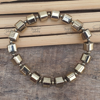 Golden Pyrite Hexagon Shape Bracelet, Adjustable Bracelet, Healing Energy Stone Bracelet, Men & Women Hand Bracelet