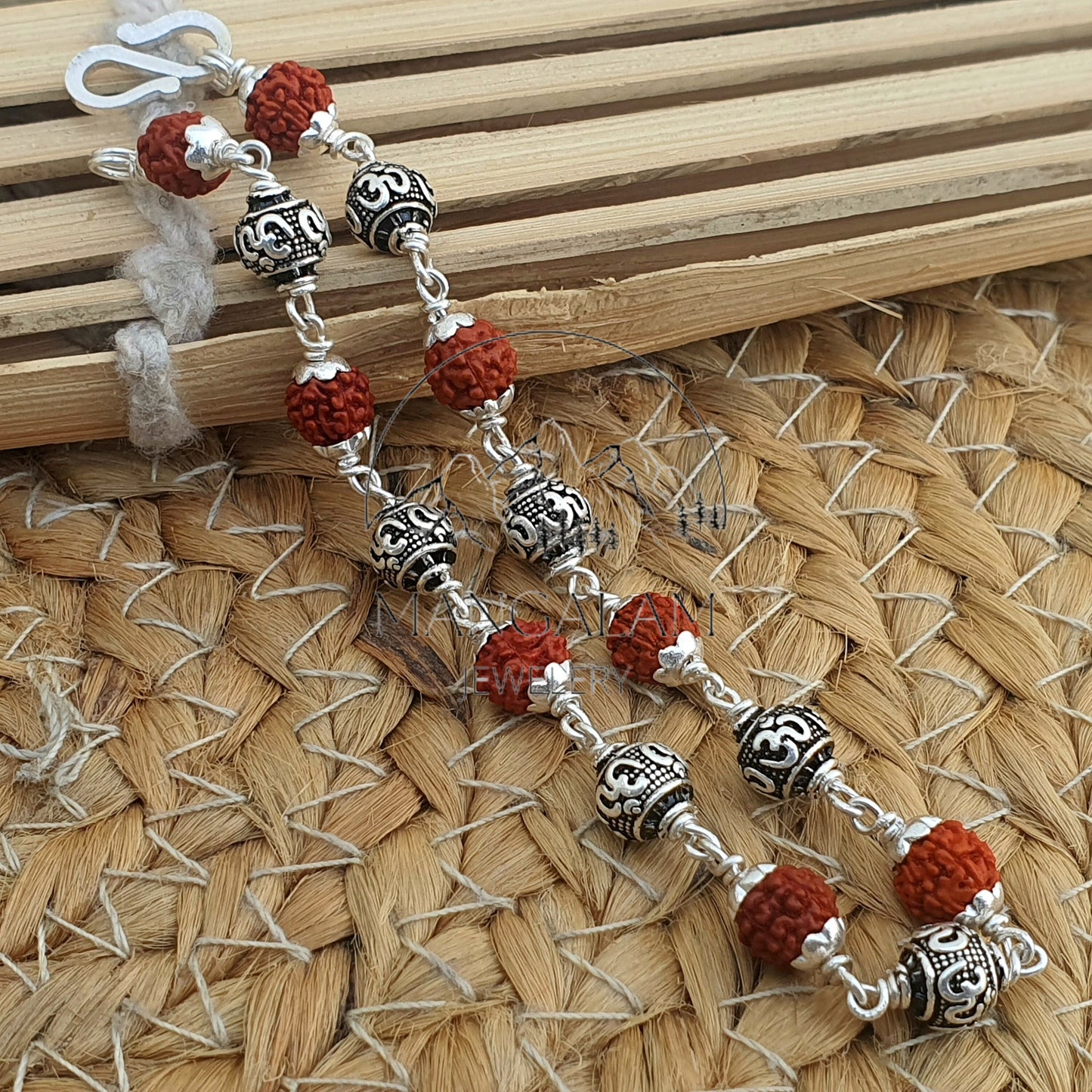 925 Sterling Silver Capped Rudraksha Beads Bracelet with Om Charm, Rudraksha Bracelet, Om Bracelet, Silver Bracelet