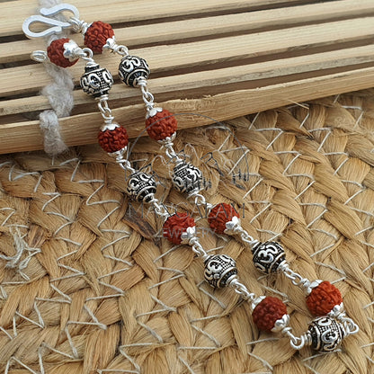 925 Sterling Silver Capped Rudraksha Beads Bracelet with Om Charm, Rudraksha Bracelet, Om Bracelet, Silver Bracelet