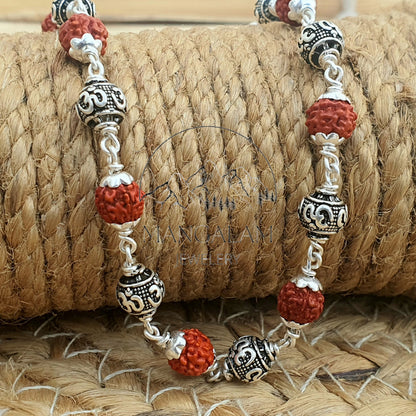 925 Sterling Silver Capped Rudraksha Beads Bracelet with Om Charm, Rudraksha Bracelet, Om Bracelet, Silver Bracelet