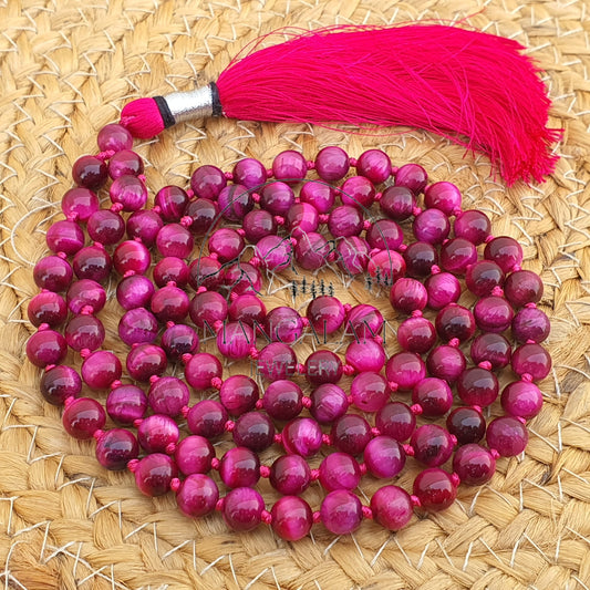 Pink Tiger Eye Necklace With Buddha Guru Bead, Pink tiger eye, Self Improvement Mala, Yoga Gifts, 108 Mala Beads, Handmade Jewelry