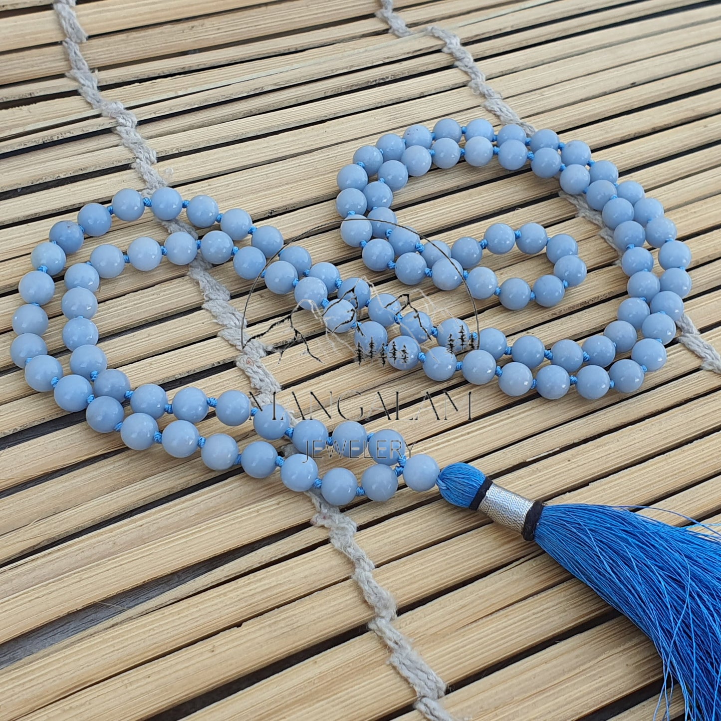 Connection Mala, Angelite Necklace, Angelite Mala, Meditation Beads, For Calming, Serenity, Gift For Yoga Lover, Connect to Angels