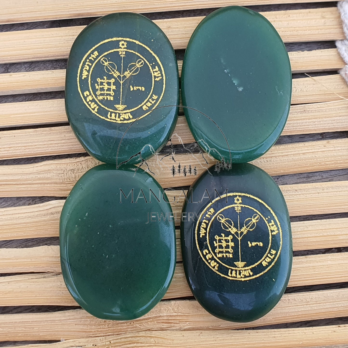 Karuna Reiki Set, Green Jade Karuna Runes, Complete 13 Piece Crystal Engraved Karuna Symbol Reiki Runes, Green Jade Reiki Set