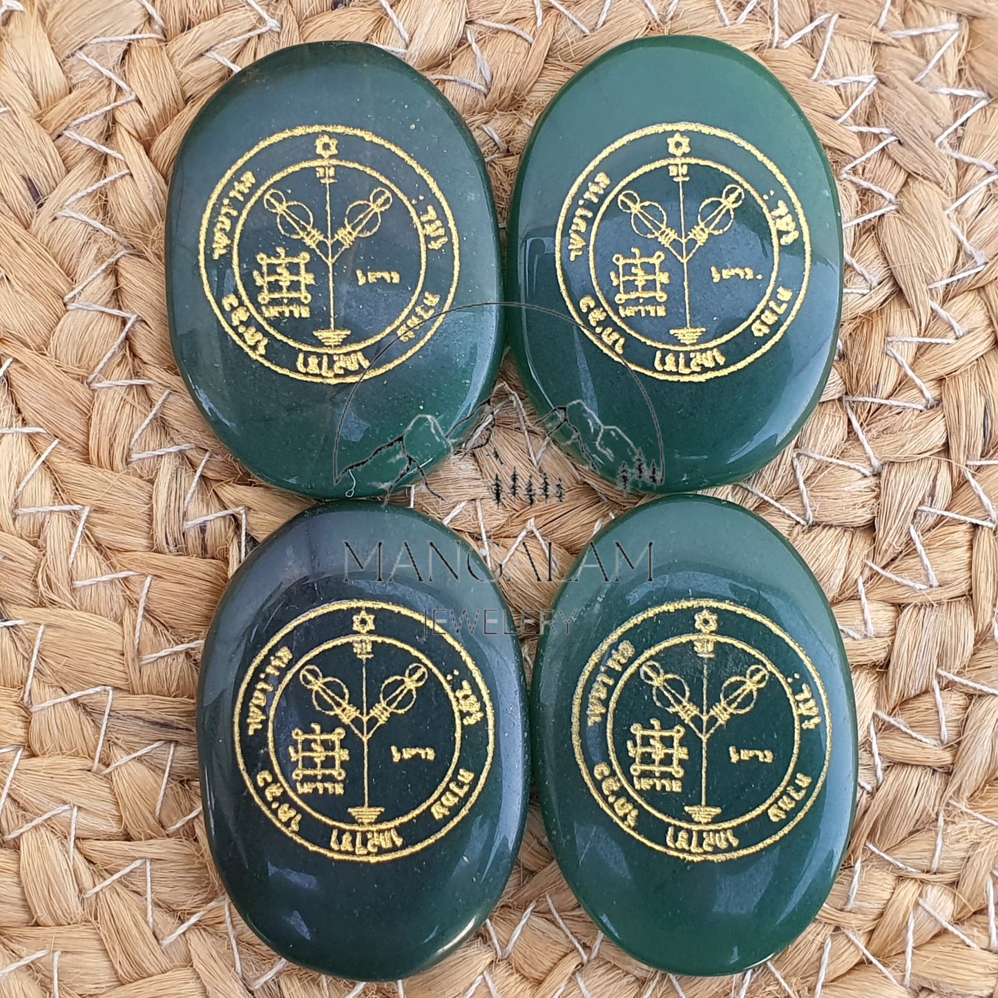 Karuna Reiki Set, Green Jade Karuna Runes, Complete 13 Piece Crystal Engraved Karuna Symbol Reiki Runes, Green Jade Reiki Set